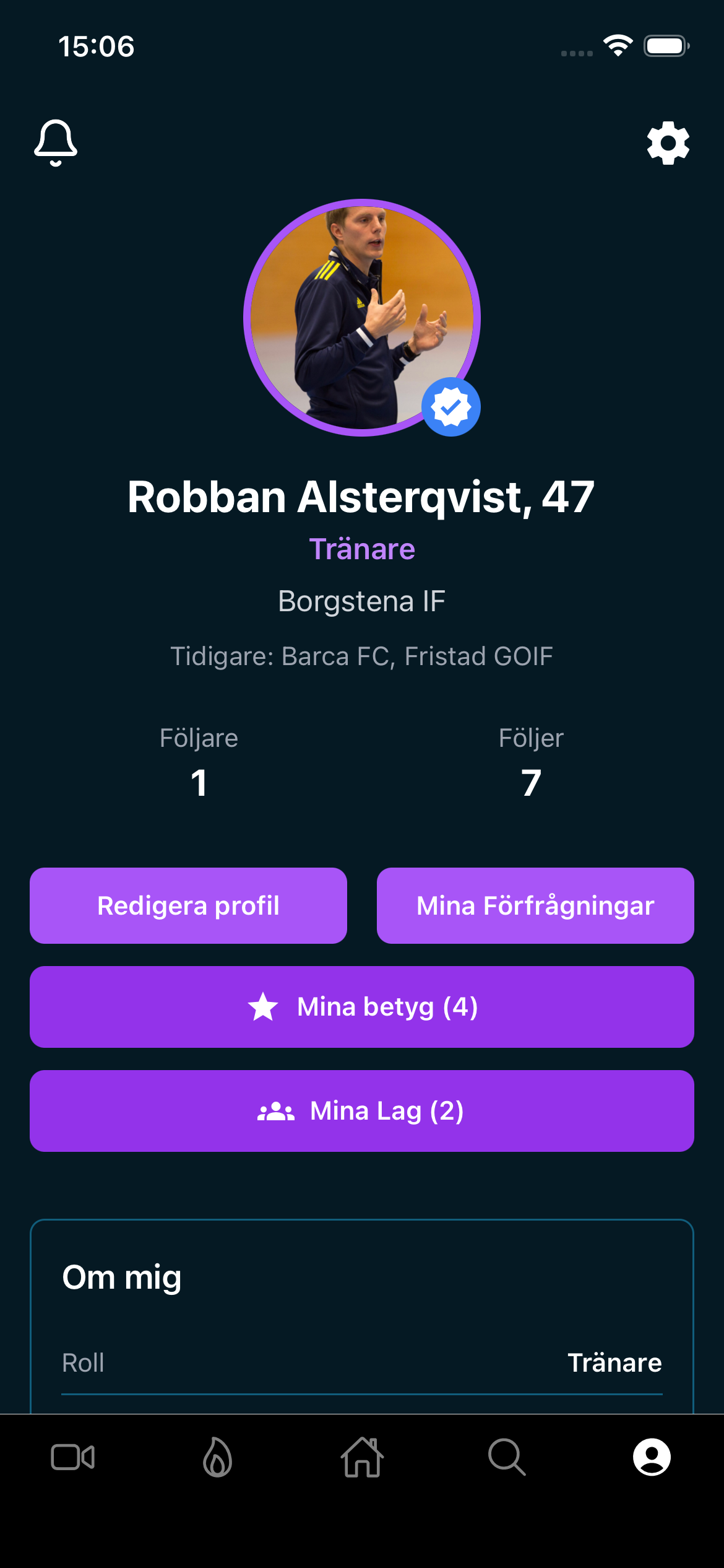 Profilvyn för tränare i Breakout